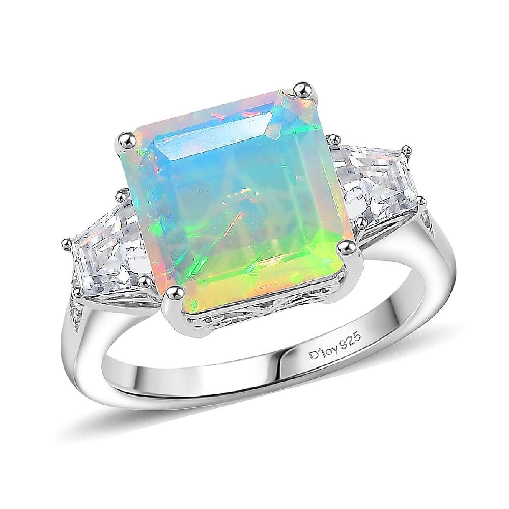 D'Joy AAA Ethiopian Welo Opal Moissanite Art Deco Ring in Rhodium Over Sterling Silver 3.40 ctw