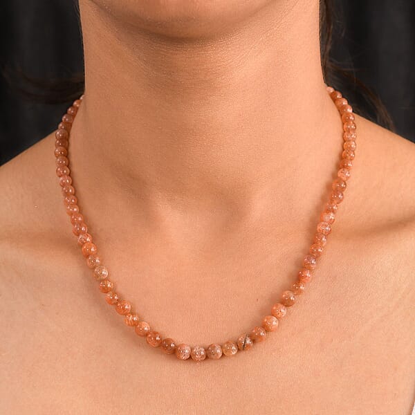 D'Joy AAA Golden Sunstone Beaded Necklace In 18K Vermeil YG Over Sterling Silver 110.00 Ctw (18-20 Inches)