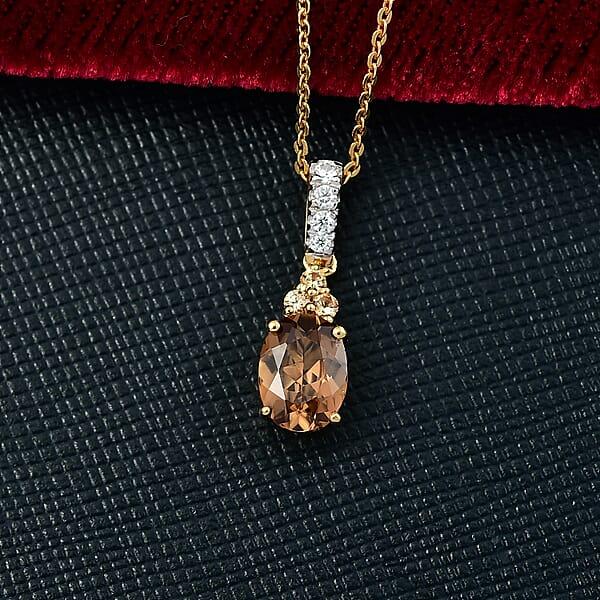 D'Joy AAA Golden Turkizite And Multi Gemstone 1.60 Ctw Crown Of Flames Pendant Necklace 20 Inches In 18K Vermeil Yellow Gold Over Sterling Silver