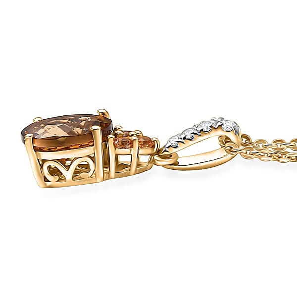 D'Joy AAA Golden Turkizite And Multi Gemstone 1.60 Ctw Crown Of Flames Pendant Necklace 20 Inches In 18K Vermeil Yellow Gold Over Sterling Silver