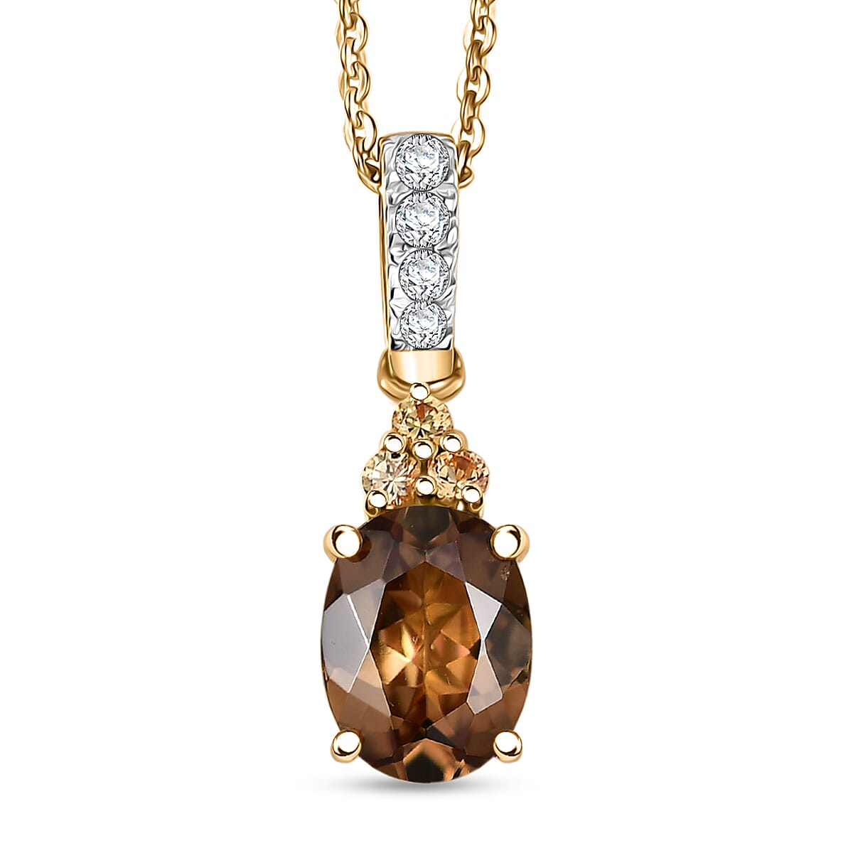 D'Joy AAA Golden Turkizite and Multi Gemstone 1.60 ctw Crown of Flames Pendant Necklace 20 Inches in 18K Vermeil Yellow Gold Over Sterling Silver