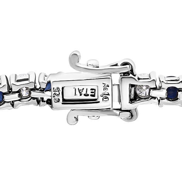 D'Joy AAA Kanchanaburi Blue Sapphire And Moissanite 6.85 Ctw Midnight Royalty Bracelet In Rhodium Over Sterling Silver (7.25 In)