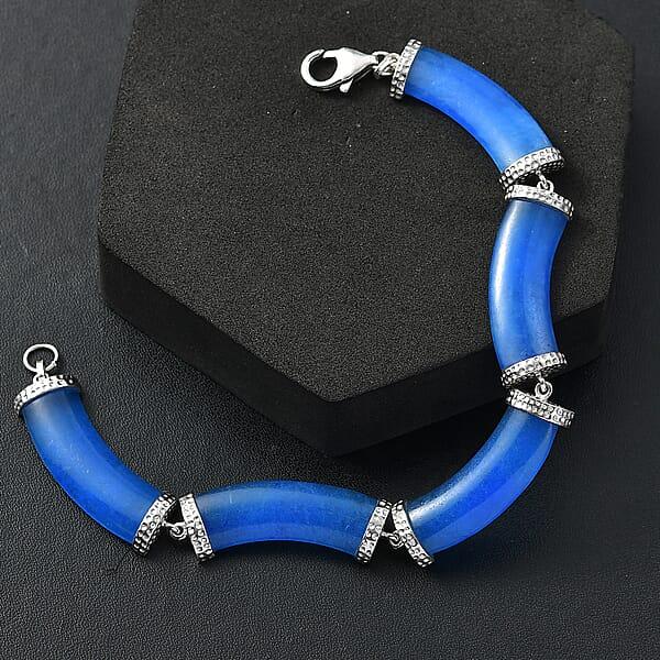 D'Joy AAA Light Blue Color Jade (D) 49.85 Ctw Ocean Waves Bracelet In Rhodium Over Sterling Silver (7.25 In)