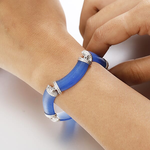 D'Joy AAA Light Blue Color Jade (D) 49.85 Ctw Ocean Waves Bracelet In Rhodium Over Sterling Silver (7.25 In)