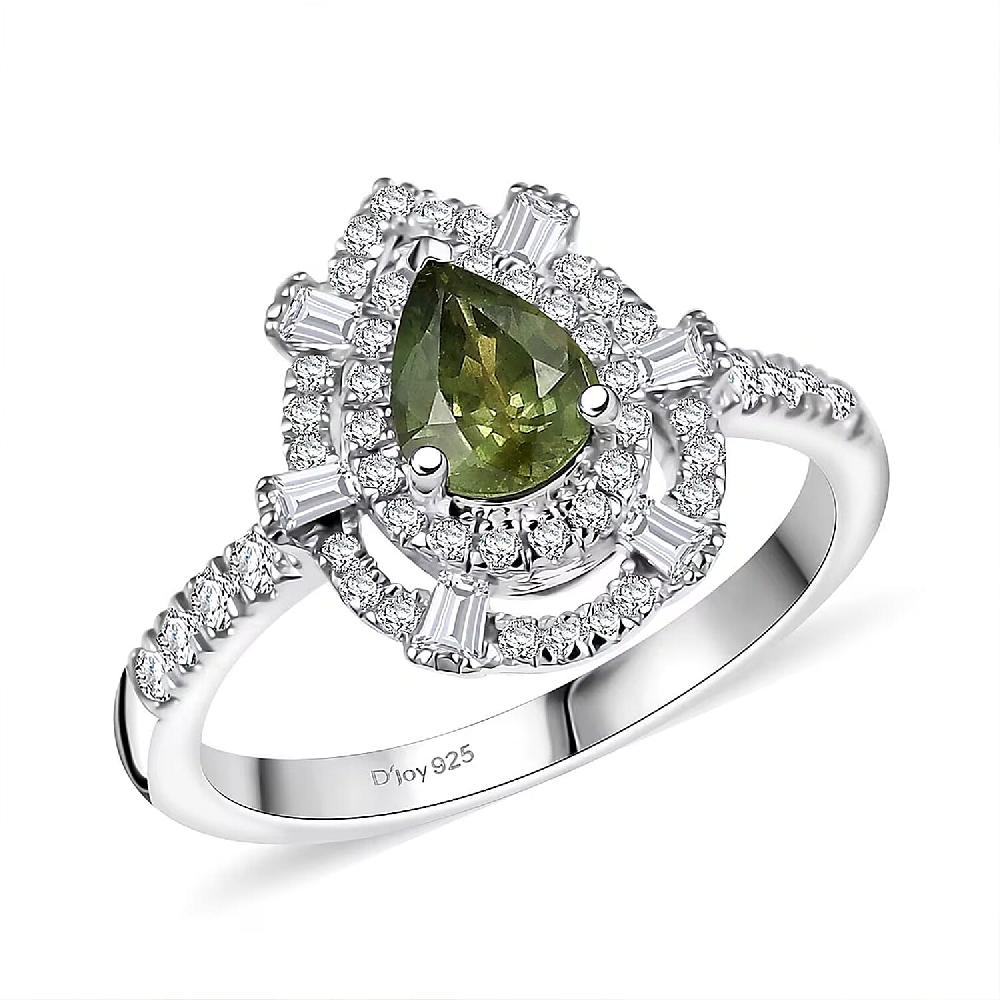 D'Joy AAA Madagascar Green Sapphire Moissanite Bloom Ring in Rhodium Over Sterling Silver 1.35 ctw