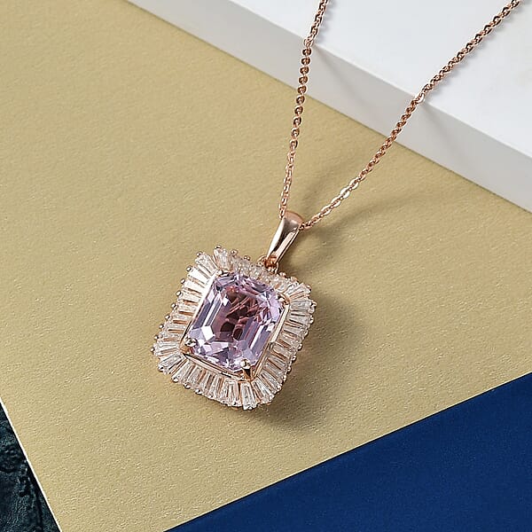 D'Joy AAA Martha Rocha Kunzite Moissanite Pendant Necklace In 18K Vermeil RG Over Sterling Silver 6.90 Ctw (20 Inches)