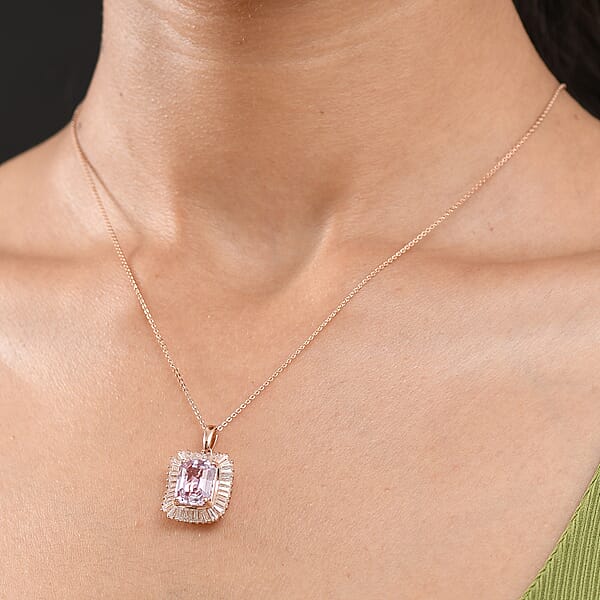 D'Joy AAA Martha Rocha Kunzite Moissanite Pendant Necklace In 18K Vermeil RG Over Sterling Silver 6.90 Ctw (20 Inches)