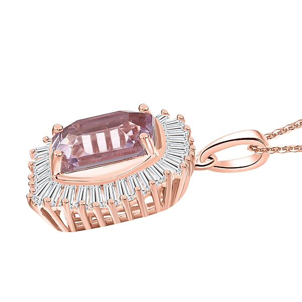 D'Joy AAA Martha Rocha Kunzite Moissanite Pendant Necklace In 18K Vermeil RG Over Sterling Silver 6.90 Ctw (20 Inches)