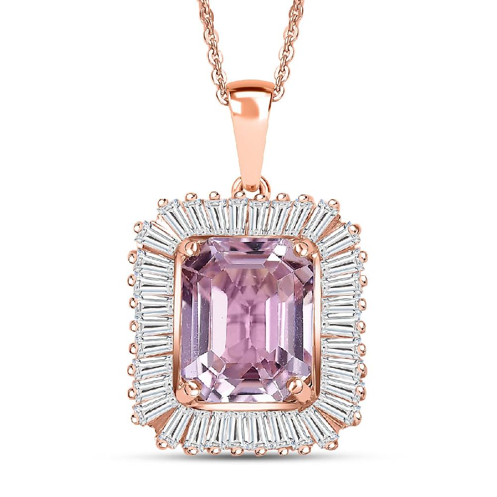 D'Joy AAA Martha Rocha Kunzite Moissanite Pendant Necklace in 18K Vermeil RG Over Sterling Silver 6.90 ctw (20 Inches)