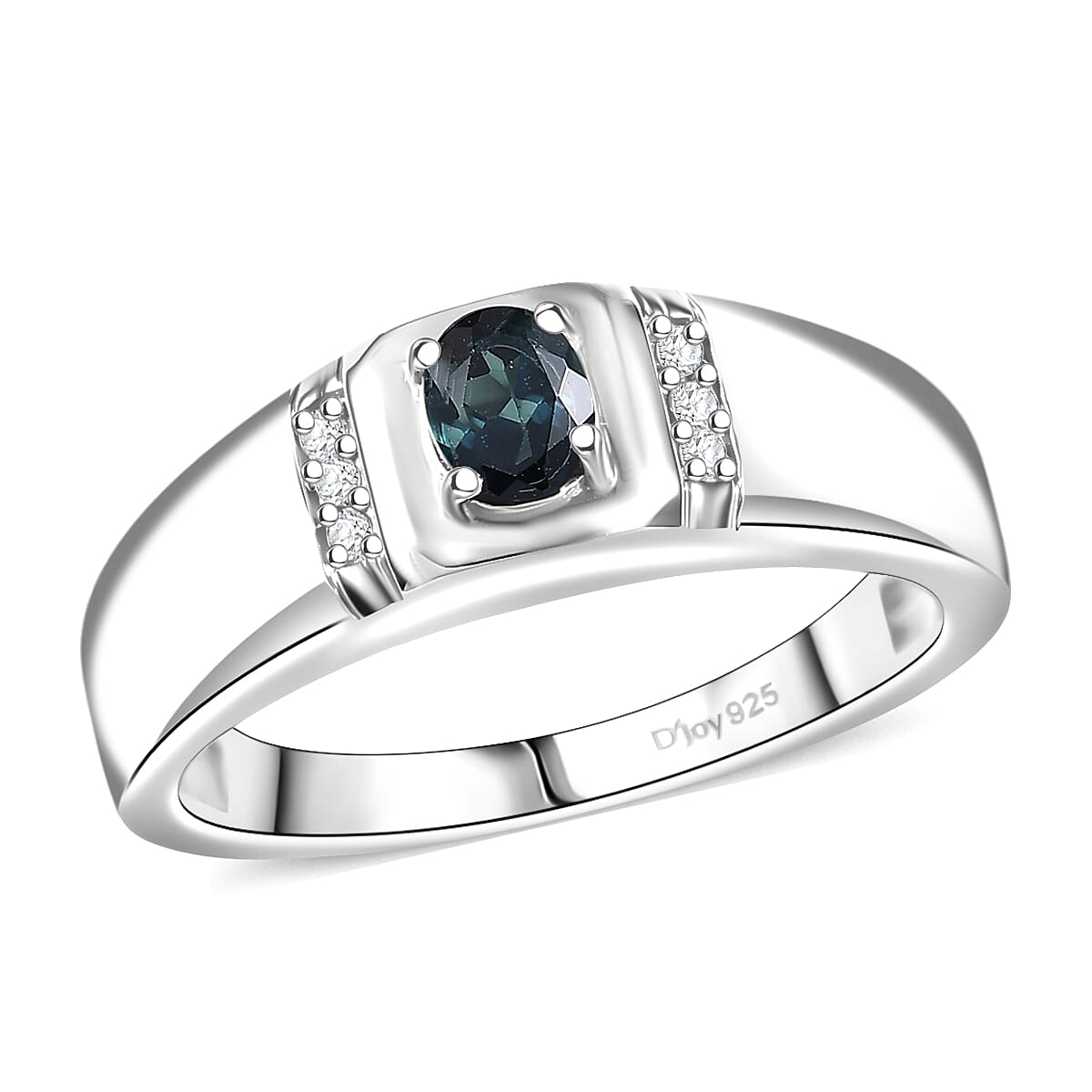 D'Joy AAA Monte Belo Indicolite and Diamond 0.40 ctw Men's Ring in Rhodium Over Sterling Silver