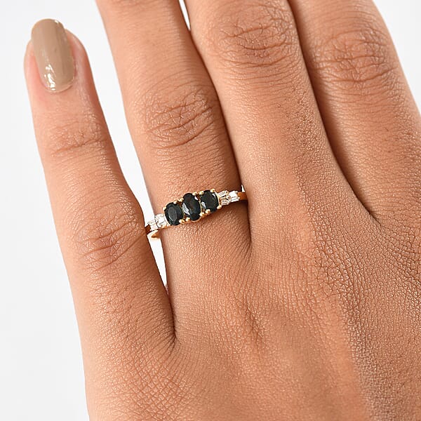 D'Joy AAA Monte Belo Indicolite And Diamond 0.60 Ctw Art Deco Ring In 18K Vermeil Yellow Gold Over Sterling Silver