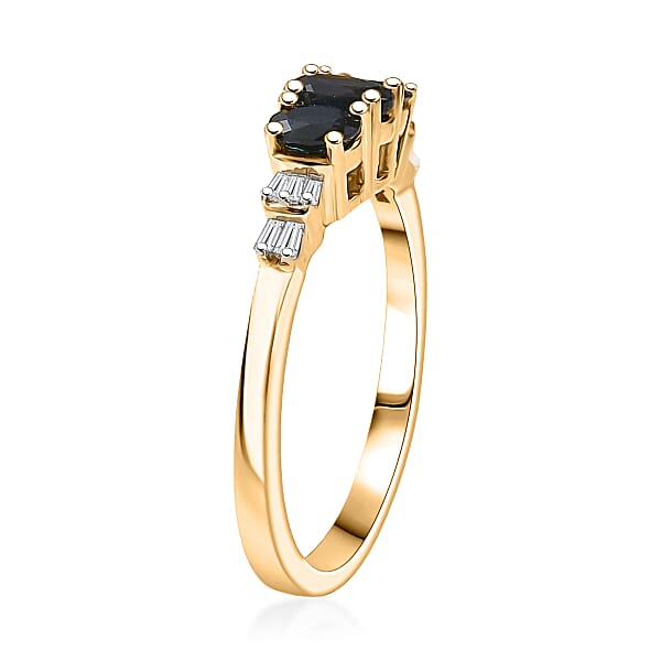 D'Joy AAA Monte Belo Indicolite And Diamond 0.60 Ctw Art Deco Ring In 18K Vermeil Yellow Gold Over Sterling Silver