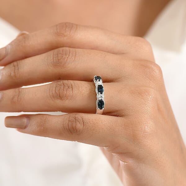 D'Joy AAA Monte Belo Indicolite And Moissanite 0.90 Ctw Flowing Droplets Ring In Rhodium Over Sterling Silver