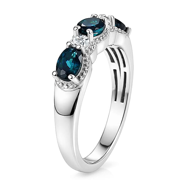 D'Joy AAA Monte Belo Indicolite And Moissanite 0.90 Ctw Flowing Droplets Ring In Rhodium Over Sterling Silver