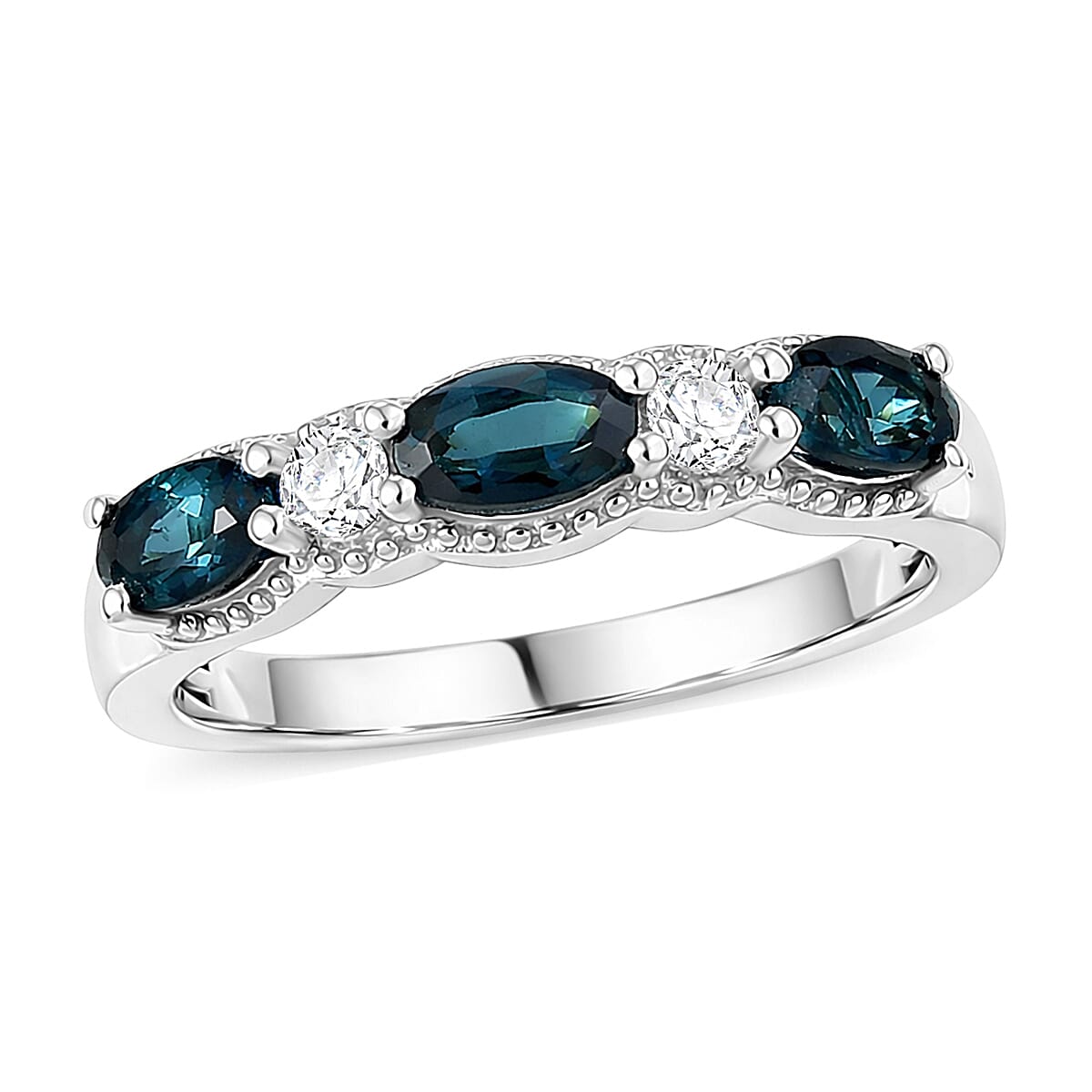 D'Joy AAA Monte Belo Indicolite and Moissanite 0.90 ctw Flowing Droplets Ring in Rhodium Over Sterling Silver