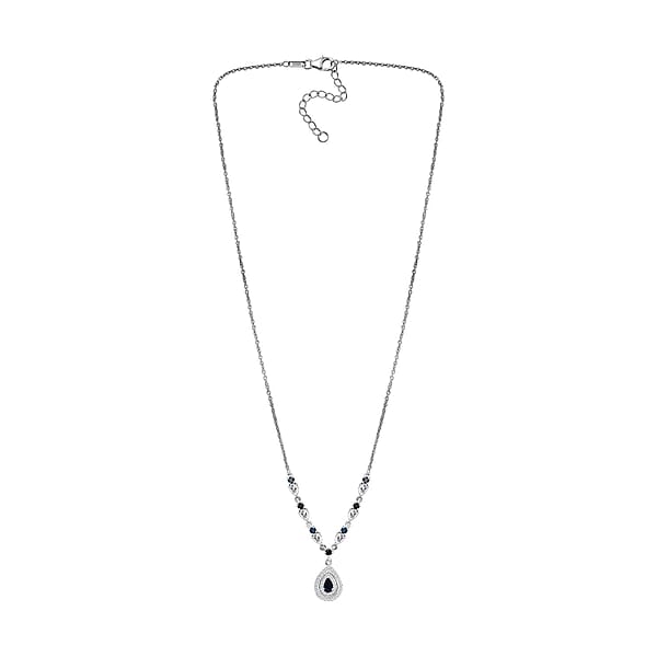 D'Joy AAA Monte Belo Indicolite And Moissanite 1.60 Ctw Art Deco Necklace In Rhodium Over Sterling Silver 18 Inches