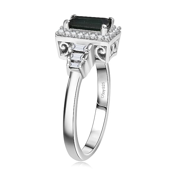 D'Joy AAA Monte Belo Indicolite And White Zircon 1.25 Ctw Art Deco Ring In Rhodium Over Sterling Silver
