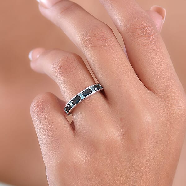 D'Joy AAA Monte Belo Indicolite Paraiba Tourmaline Band Ring In Rhodium Over Sterling Silver 1.10 Ctw