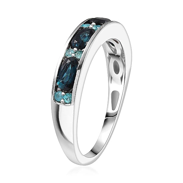 D'Joy AAA Monte Belo Indicolite Paraiba Tourmaline Band Ring In Rhodium Over Sterling Silver 1.10 Ctw
