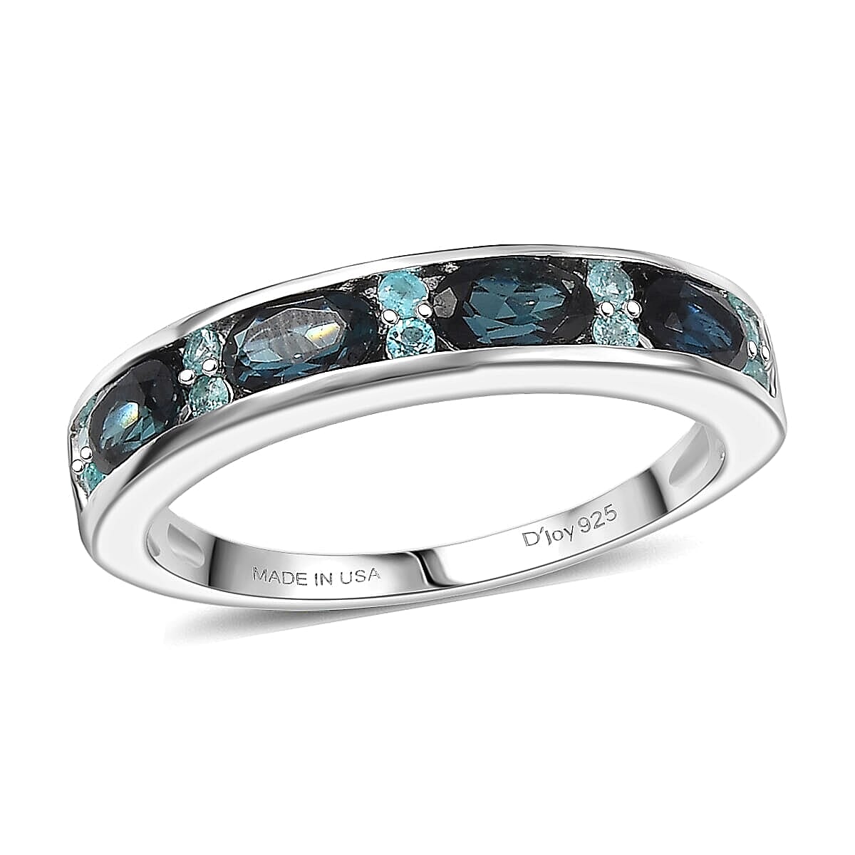 D'Joy AAA Monte Belo Indicolite Paraiba Tourmaline Band Ring in Rhodium Over Sterling Silver 1.10 ctw