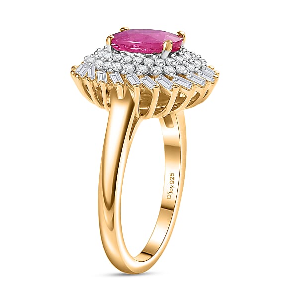 D'Joy AAA Montepuez Ruby Moissanite Ring In 18K Vermeil YG Over Sterling Silver 2.15 Ctw