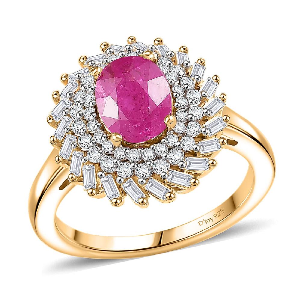 D'Joy AAA Montepuez Ruby Moissanite Ring in 18K Vermeil YG Over Sterling Silver 2.15 ctw