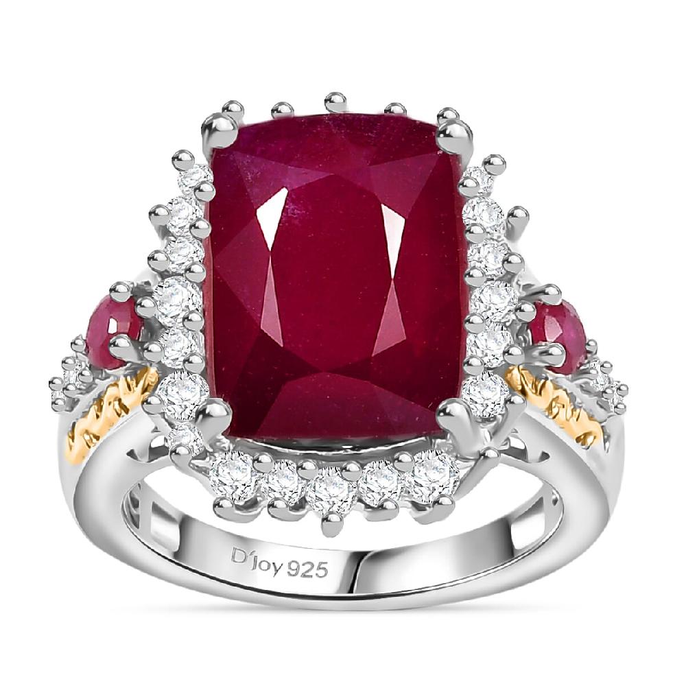 D'Joy AAA Niassa Ruby (FF) and White Zircon 12.40 ctw Elegant Vintage Ring in 18K Vermeil YG and Rhodium Over Sterling Silver