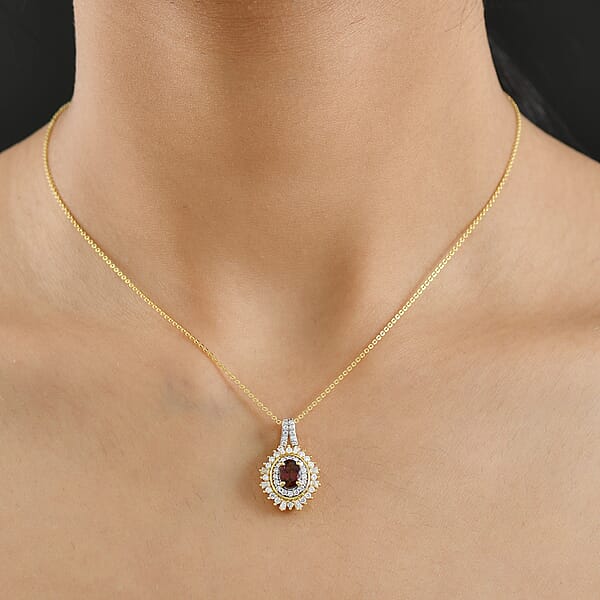 D'Joy AAA Ouro Fino Rubellite And Moissanite 1.50 Ctw Starburst Majesty Pendant Necklace In 18K Vermeil Yellow Gold Over Sterling Silver 20 Inches