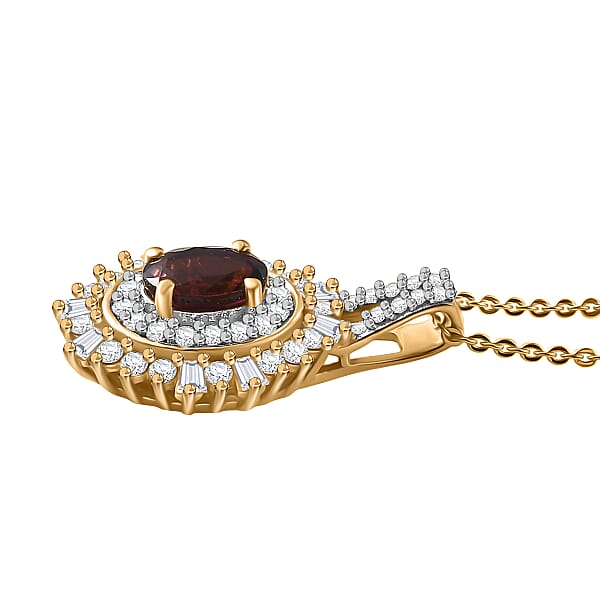 D'Joy AAA Ouro Fino Rubellite And Moissanite 1.50 Ctw Starburst Majesty Pendant Necklace In 18K Vermeil Yellow Gold Over Sterling Silver 20 Inches