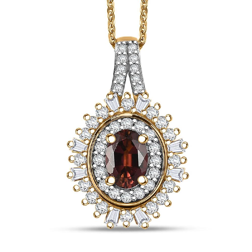 D'Joy AAA Ouro Fino Rubellite and Moissanite 1.50 ctw Starburst Majesty Pendant Necklace in 18K Vermeil Yellow Gold Over Sterling Silver 20 Inches