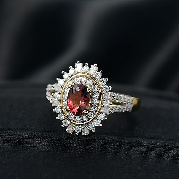 D'Joy AAA Ouro Fino Rubellite Moissanite Ring In 18K Vermeil YG Over Sterling Silver 1.60 Ctw