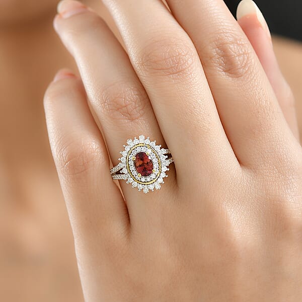 D'Joy AAA Ouro Fino Rubellite Moissanite Ring In 18K Vermeil YG Over Sterling Silver 1.60 Ctw