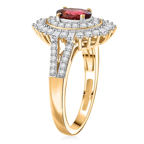 D'Joy AAA Ouro Fino Rubellite Moissanite Ring In 18K Vermeil YG Over Sterling Silver 1.60 Ctw