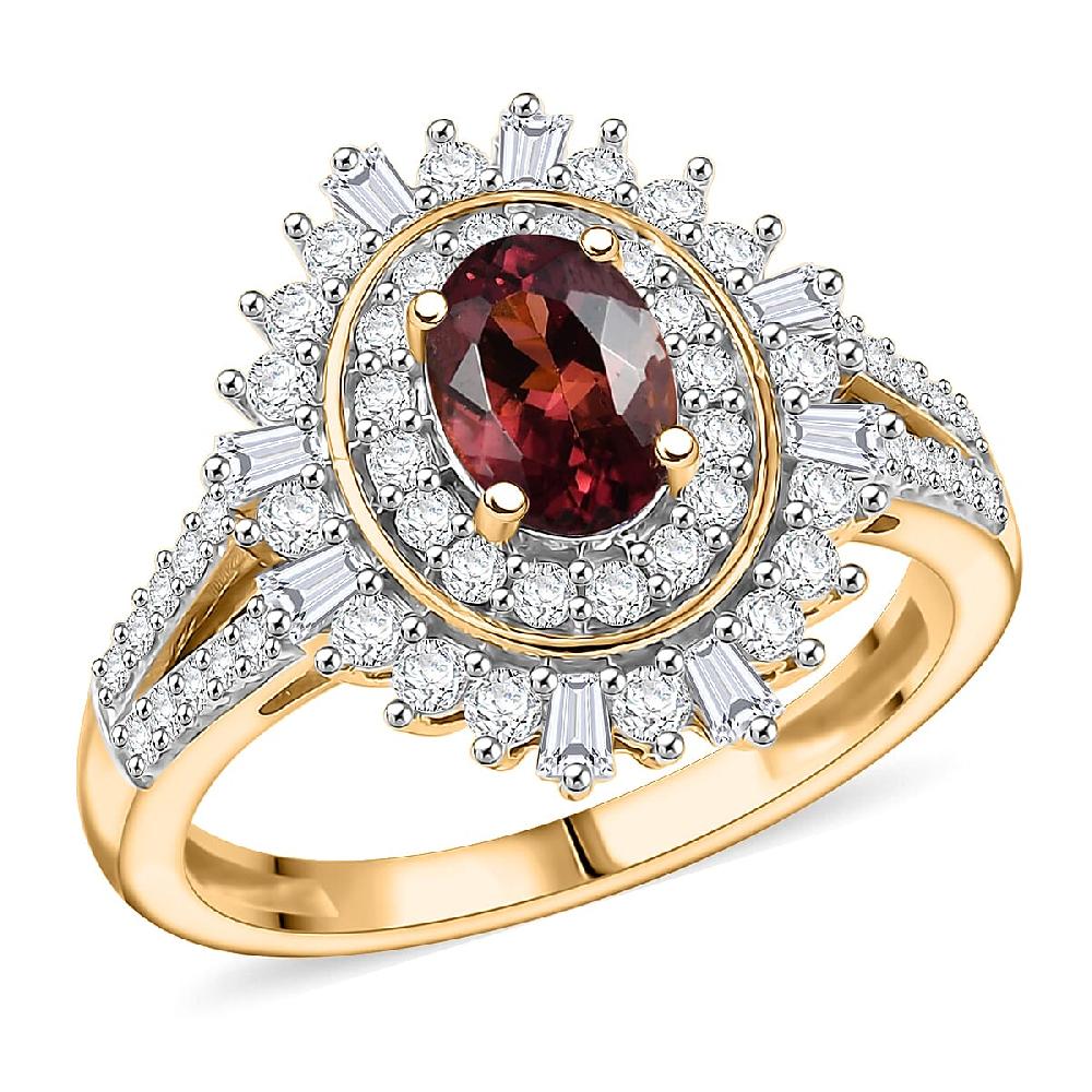 D'Joy AAA Ouro Fino Rubellite Moissanite Ring in 18K Vermeil YG Over Sterling Silver 1.60 ctw