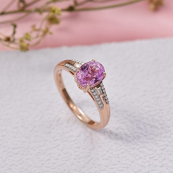 D'Joy AAA Patroke Kunzite And Moissanite 3.40 Ctw Ring In 18K Vermeil Rose Gold Over Sterling Silver