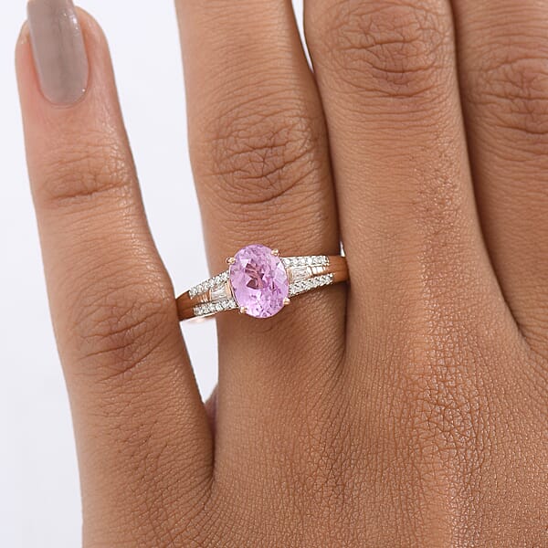 D'Joy AAA Patroke Kunzite And Moissanite 3.40 Ctw Ring In 18K Vermeil Rose Gold Over Sterling Silver