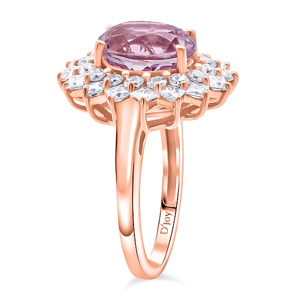 D'Joy AAA Patroke Kunzite And Moissanite 4.80 Ctw Rose Radiance Ring In 18K Vermeil Rose Gold Over Sterling Silver