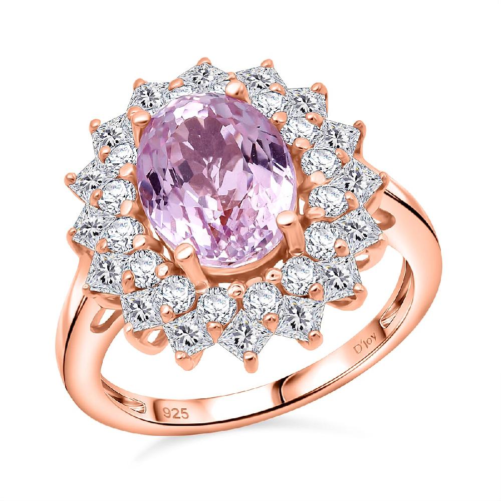D'Joy AAA Patroke Kunzite and Moissanite 4.80 ctw Rose Radiance Ring in 18K Vermeil Rose Gold Over Sterling Silver