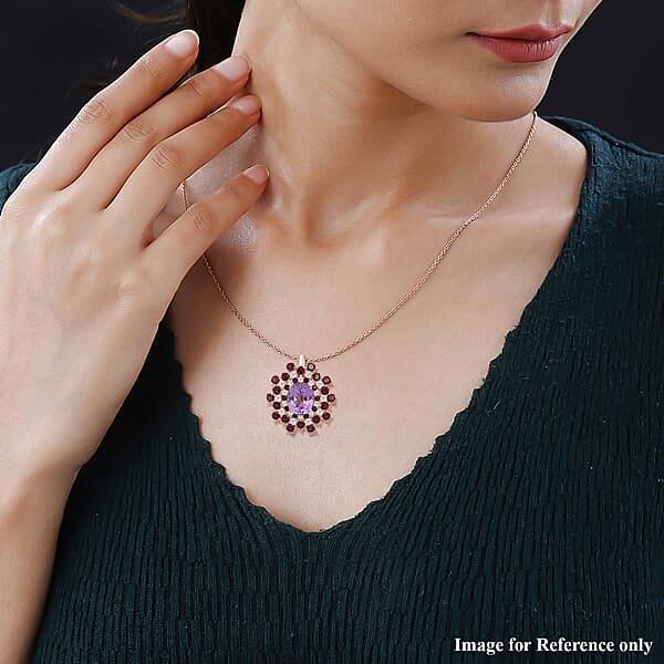 D'Joy AAA Patroke Kunzite And Multi Gemstone 11.50 Ctw Blooming Radiance Pendant Necklace In 18K Vermeil Rose Gold Over Sterling Silver 20 Inches