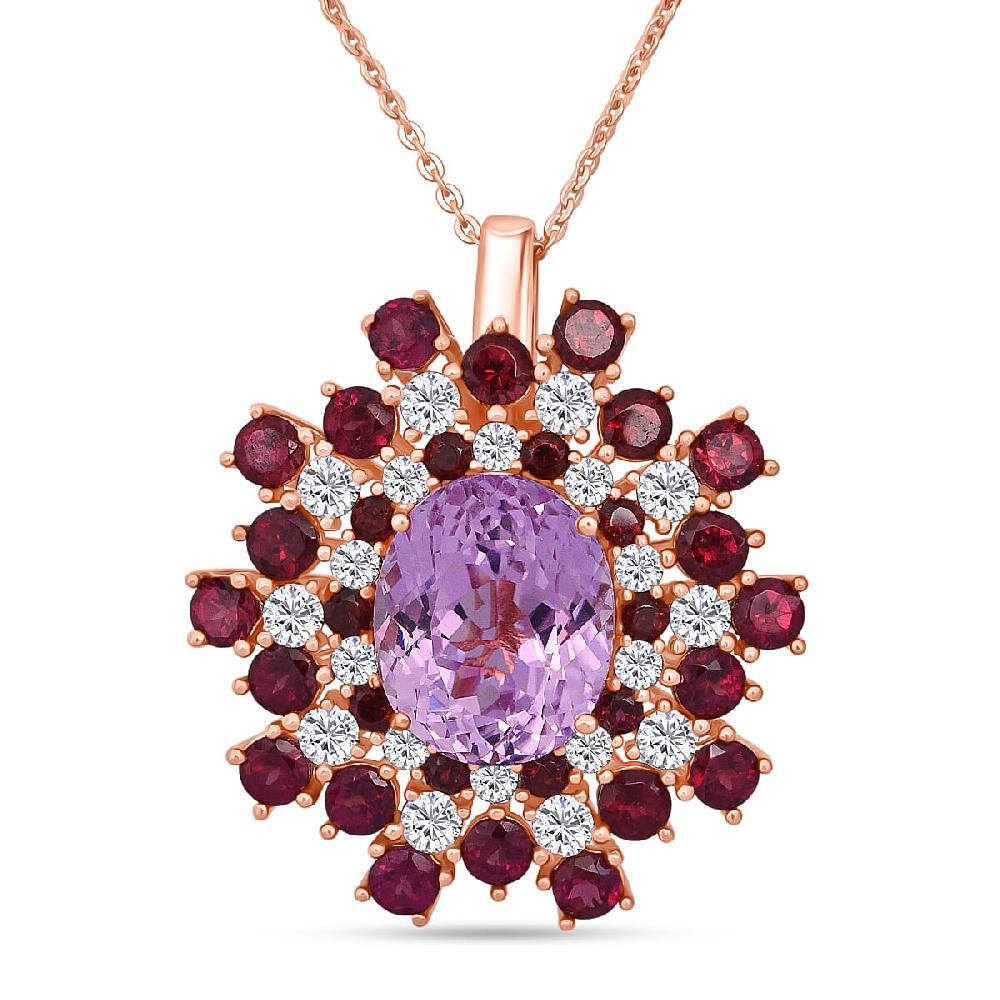 D'Joy AAA Patroke Kunzite and Multi Gemstone 11.50 ctw Blooming Radiance Pendant Necklace in 18K Vermeil Rose Gold Over Sterling Silver 20 Inches