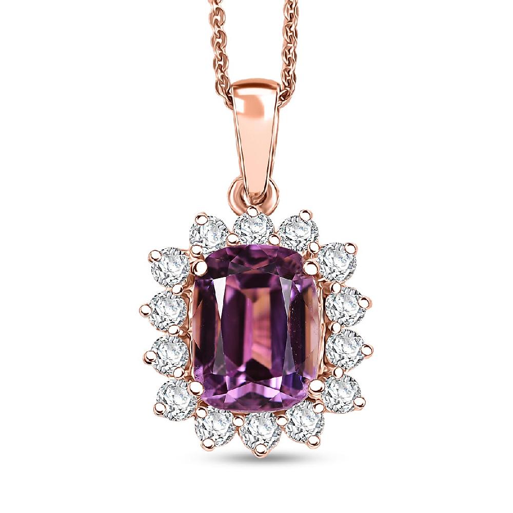 D'Joy AAA Patroke Kunzite Moissanite Halo Pendant Necklace in 18K Vermeil RG Over Sterling Silver 5.90 ctw (20 Inches)