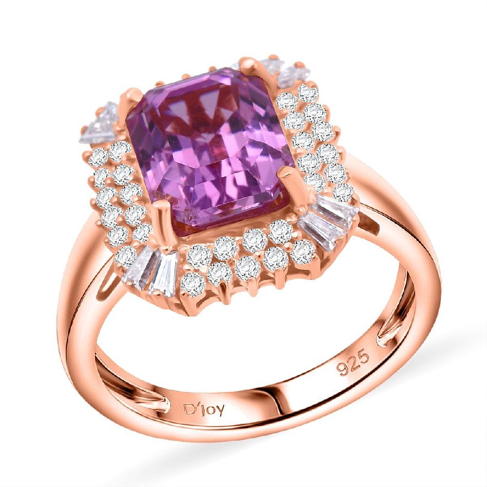 D'Joy AAA Patroke Kunzite Moissanite Ring in 18K Vermeil RG Over Sterling Silver 4.90 ctw