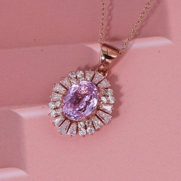 D'Joy AAA Patroke Kunzite Moissanite Starburst Pendant Necklace In 18K Vermeil RG Over Sterling Silver 3.30 Ctw (20 Inches)