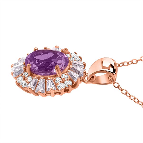 D'Joy AAA Patroke Kunzite Moissanite Starburst Pendant Necklace In 18K Vermeil RG Over Sterling Silver 3.30 Ctw (20 Inches)