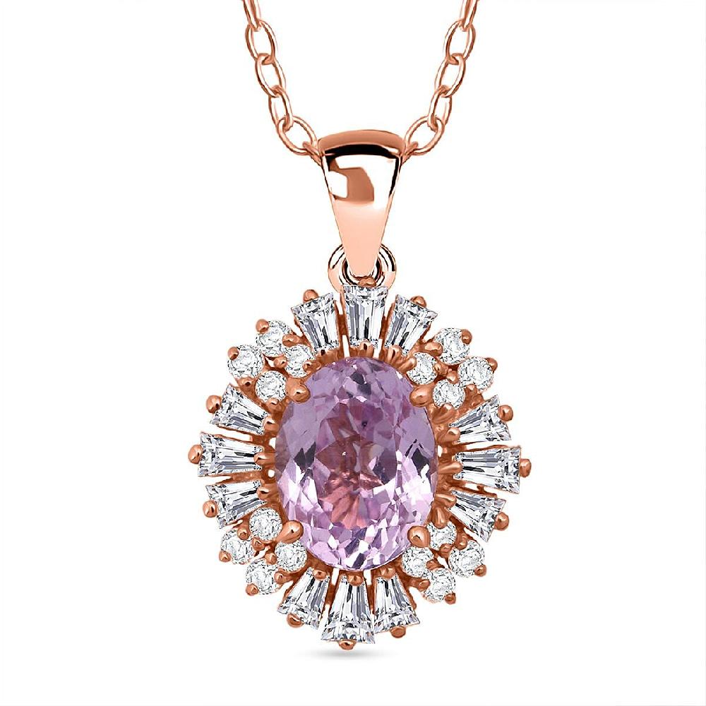 D'Joy AAA Patroke Kunzite Moissanite Starburst Pendant Necklace in 18K Vermeil RG Over Sterling Silver 3.30 ctw (20 Inches)