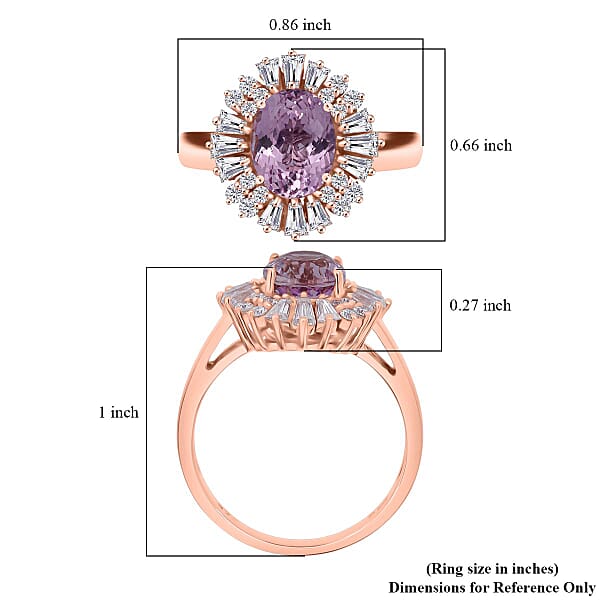 D'Joy AAA Patroke Kunzite Moissanite Starburst Ring In 18K Vermeil RG Over Sterling Silver 3.30 Ctw