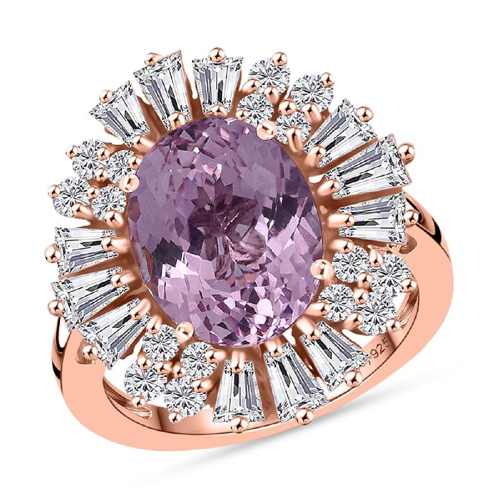 D'Joy AAA Patroke Kunzite Moissanite Starburst Ring in 18K Vermeil RG Over Sterling Silver 3.30 ctw
