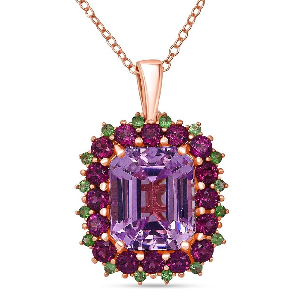 D'Joy AAA Patroke Kunzite Multi Gemstone Bloom Pendant Necklace in 18K Vermeil RG Over Sterling Silver 9.85 ctw (20 Inches)