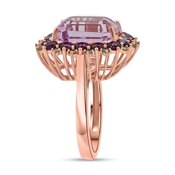 D'Joy AAA Patroke Kunzite Multi Gemstone Bloom Ring In 18K Vermeil RG Over Sterling Silver 10.10 Ctw