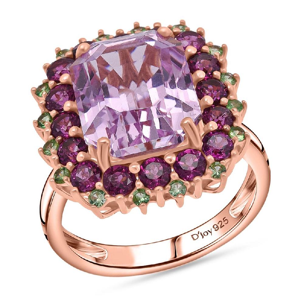 D'Joy AAA Patroke Kunzite Multi Gemstone Bloom Ring in 18K Vermeil RG Over Sterling Silver 10.10 ctw
